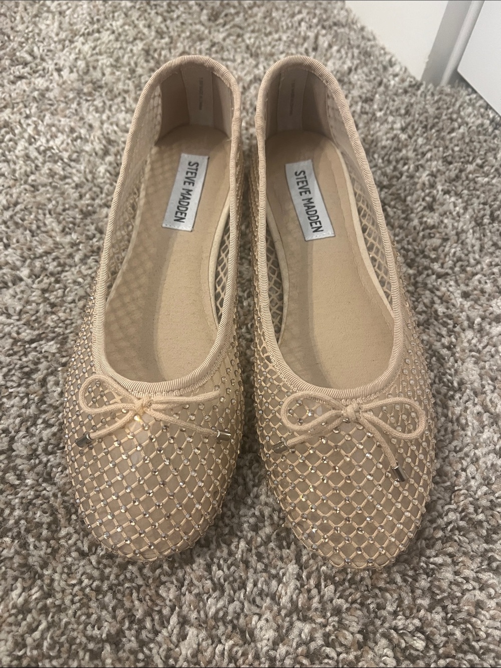Steve Madden Nude Mesh Ballet Flats with Bow Accent